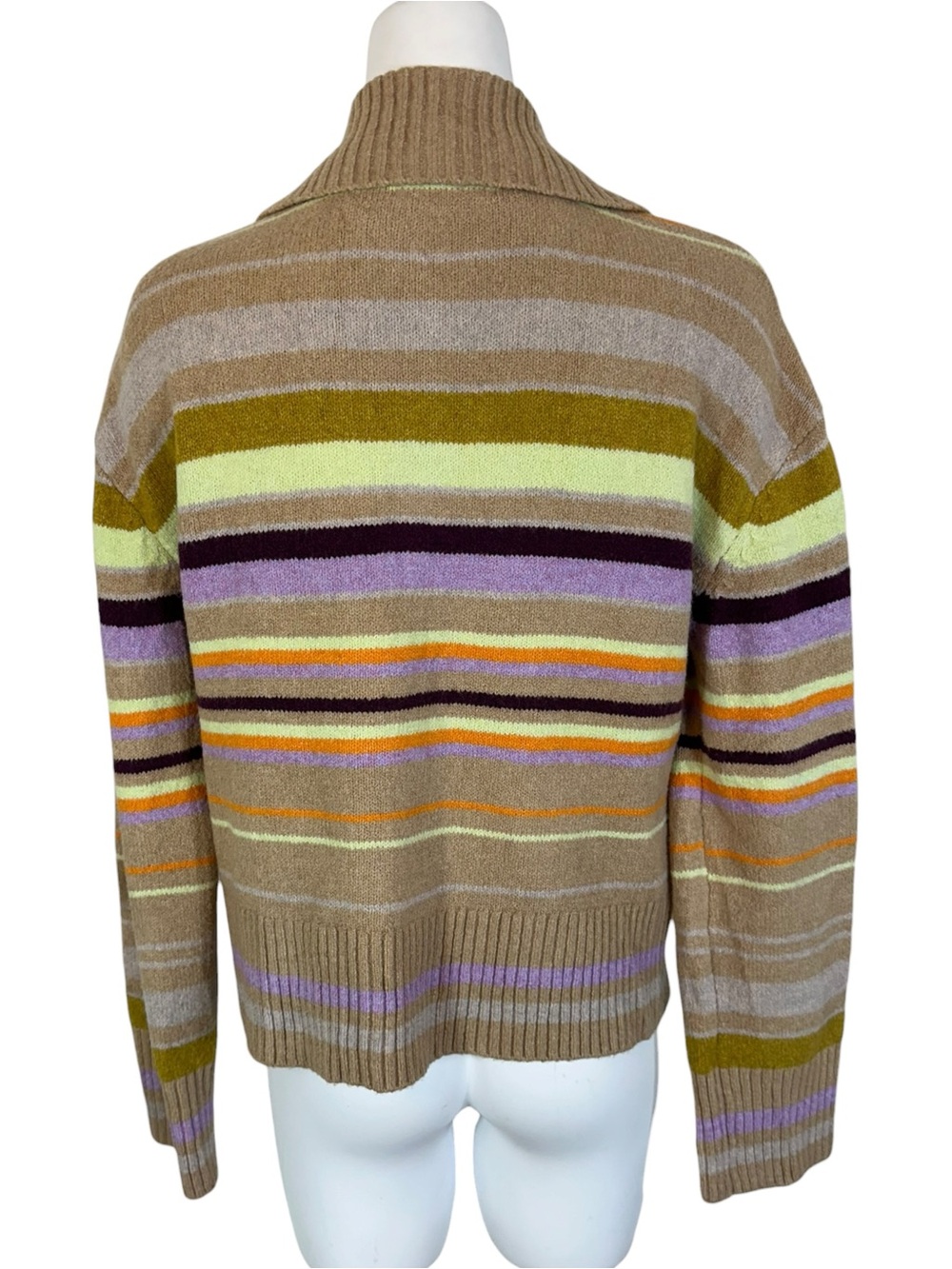 Free People Trading Up Striped Polo Sweater Tan Multi Stripe Collar Buttons S - Picture 2 of 9